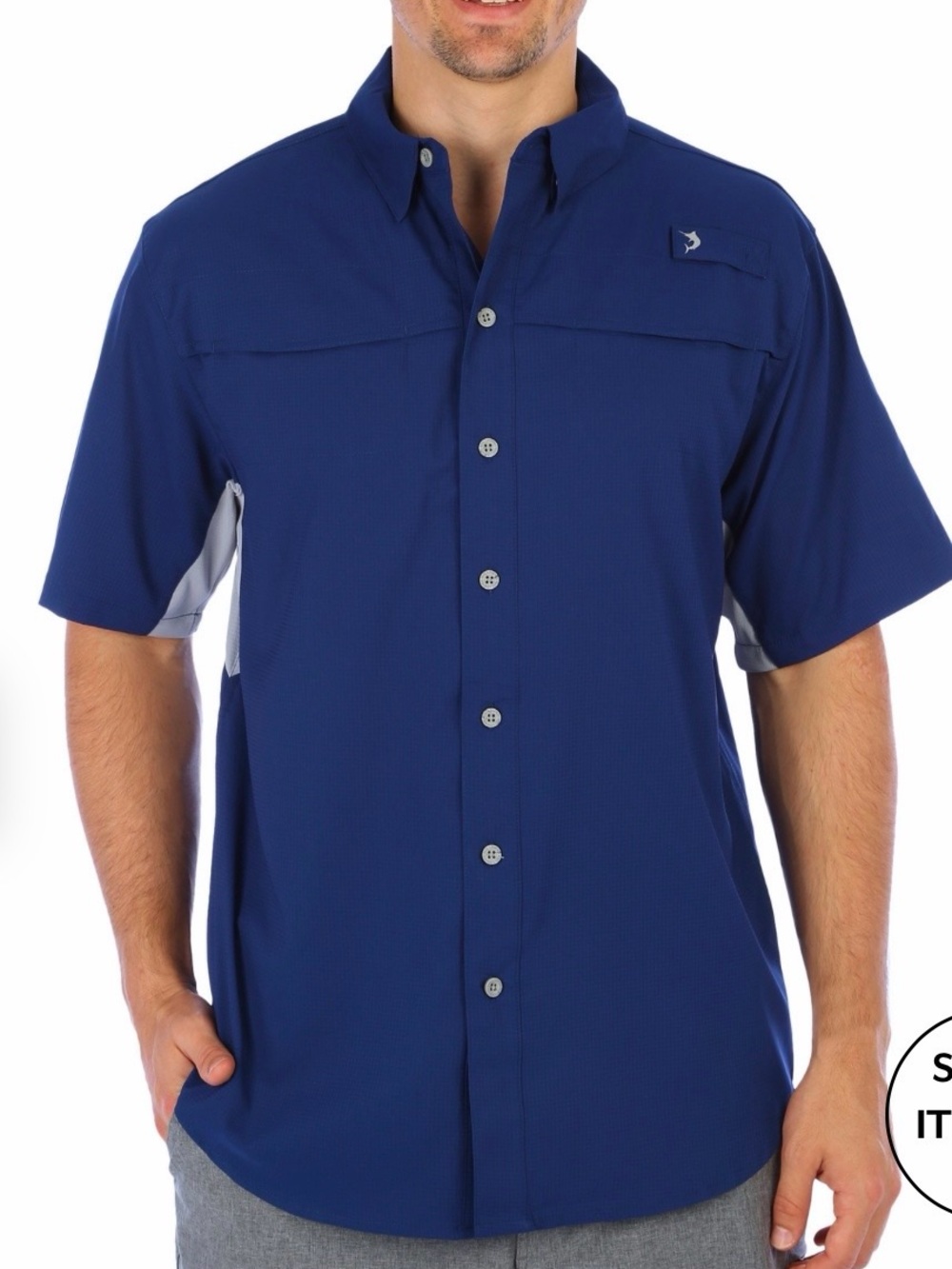 Reel Legends Men's Bright Blue Short-Sleeve Button-Down Shirt